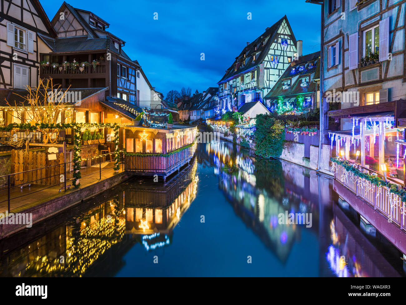 Old town of Colmar with Christmas decorations, Alsace, France Stock Photo