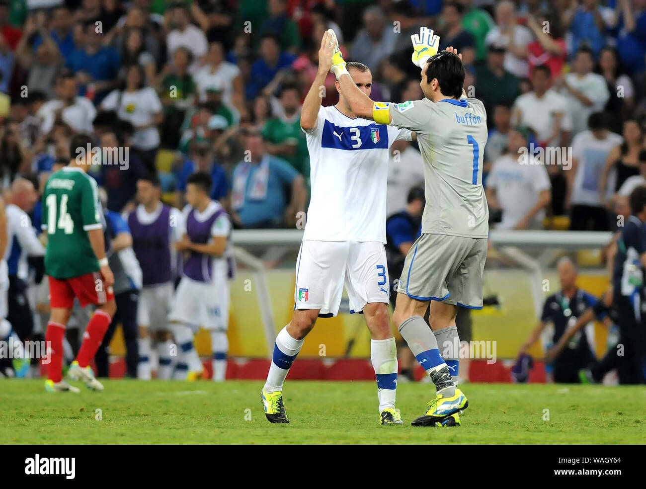 Rio de Janeiro, Brazil, June 16, 2013. Italy's Buffon soccer goalkeeper during the Mexico-Italy Confederations Cup match at Maracanã stadium. Stock Photo