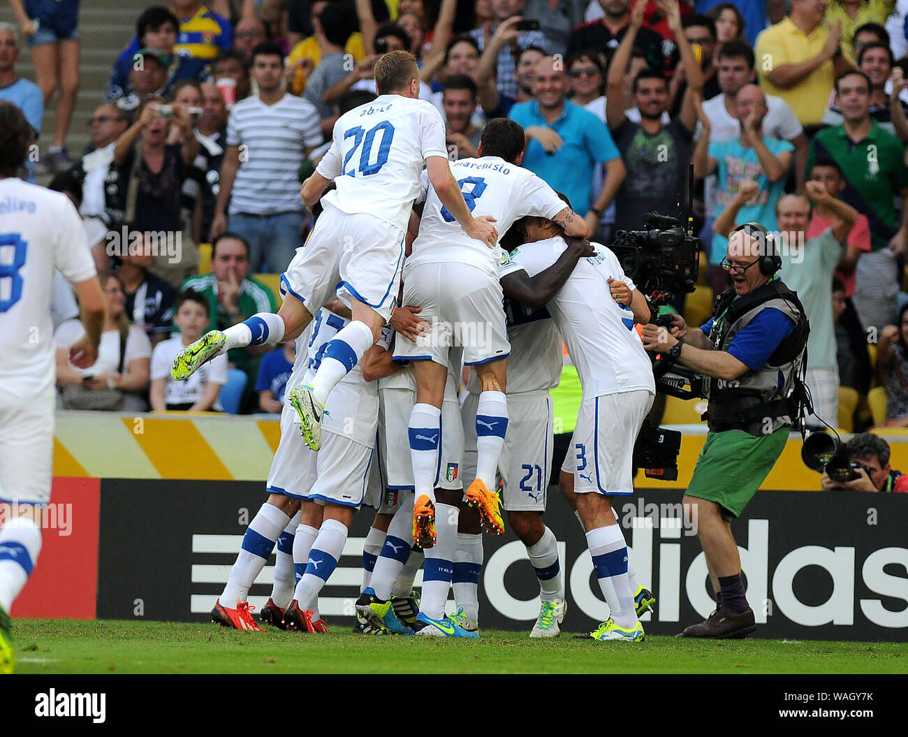 Rio de Janeiro, Brazil, June 16, 2013. Players of the Italy team celebrating goal during the match Mexico x Italy by the Confederations Cup in Maracan Stock Photo
