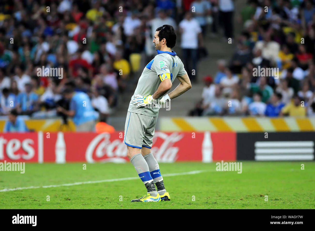 Rio de Janeiro, Brazil, June 16, 2013. Italy's Buffon soccer goalkeeper during the Mexico-Italy Confederations Cup match at Maracanã stadium. Stock Photo