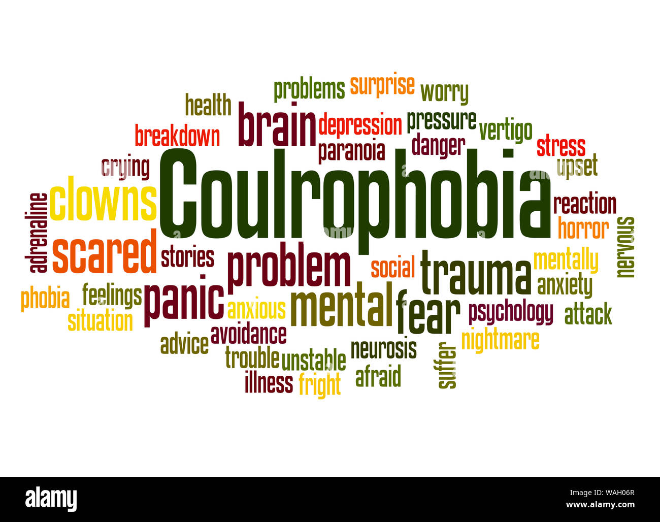 Coulrophobia fear of clowns word cloud concept on white background Stock Photo Alamy