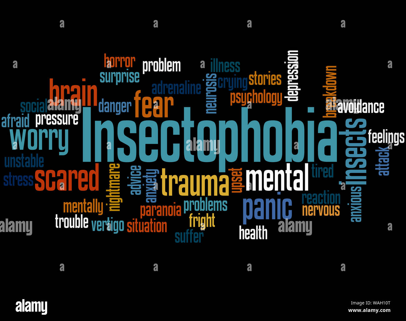 Insectophobia fear of insects word cloud concept on black background