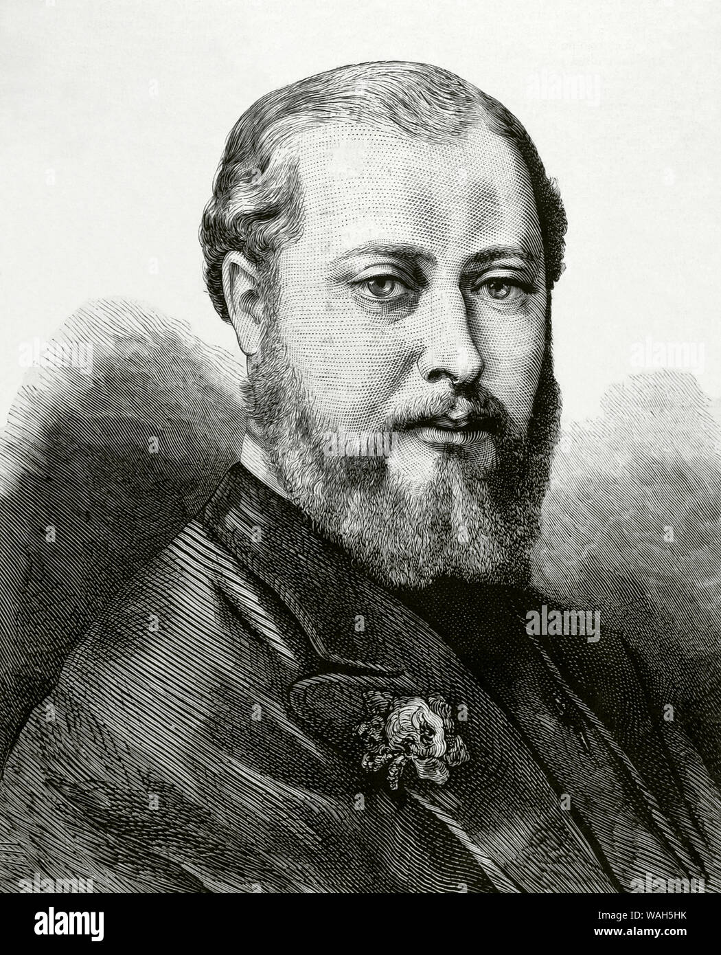 Edward VII (1841-1910). King of the United Kingdom of Great Britain and Ireland and of the British dominions and emperor of India from 1901. He was the eldest son of Queen Victoria. Portrait as The Prince Albert Edward, future Edward VII. Engraving. La Ilustracion Española y Americana, April 22, 1876. Stock Photo