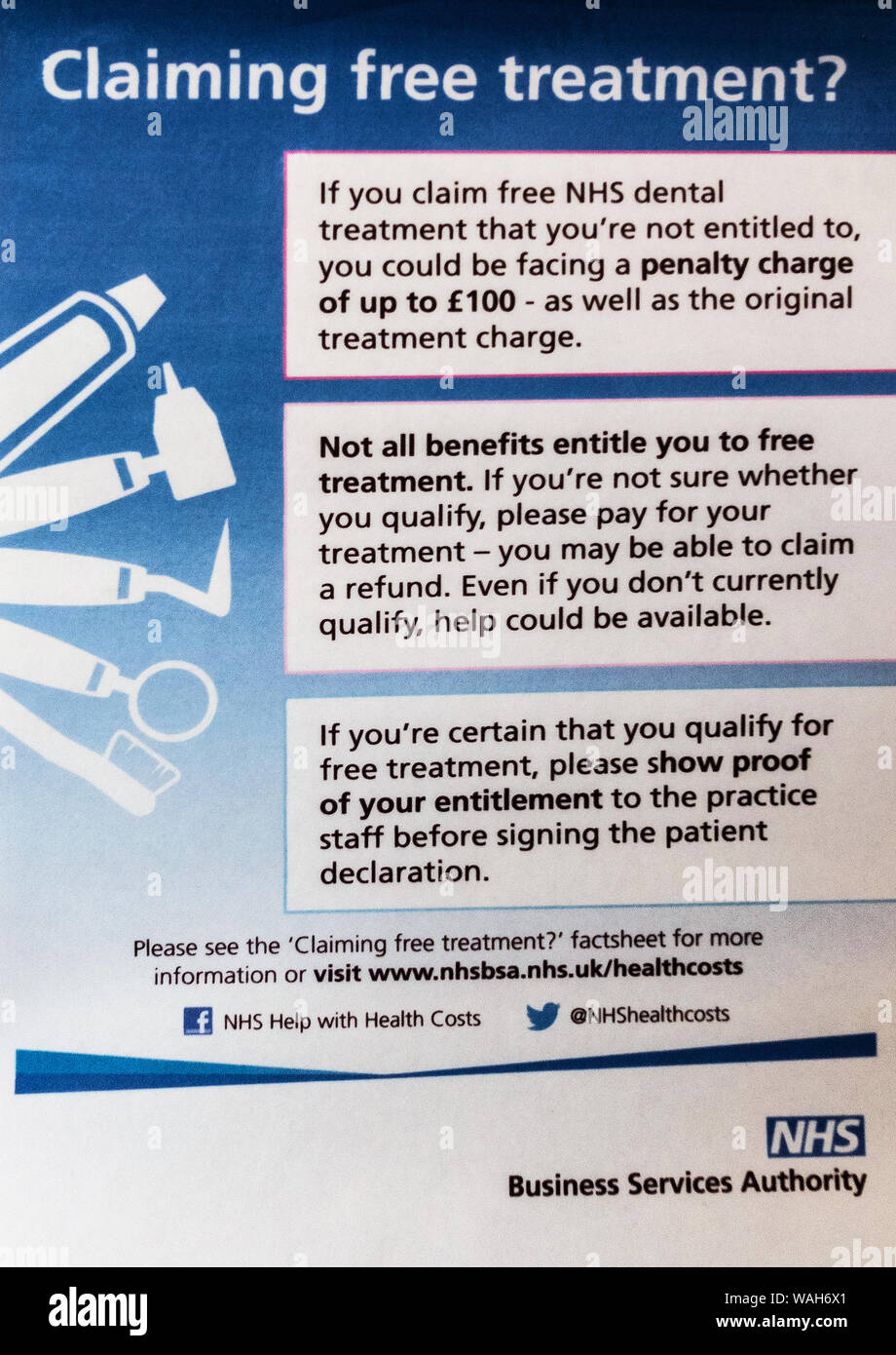 Nhs Costs Legal Advice For Medical Costs And Free Treatment Advice Poster In Surgery Stock Photo Alamy