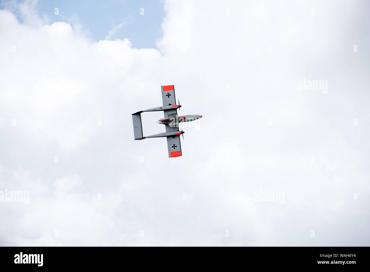 North American Rockwell OV-10 Bronco undercarriage visible during an aerobatic display at airshow Stock Photo