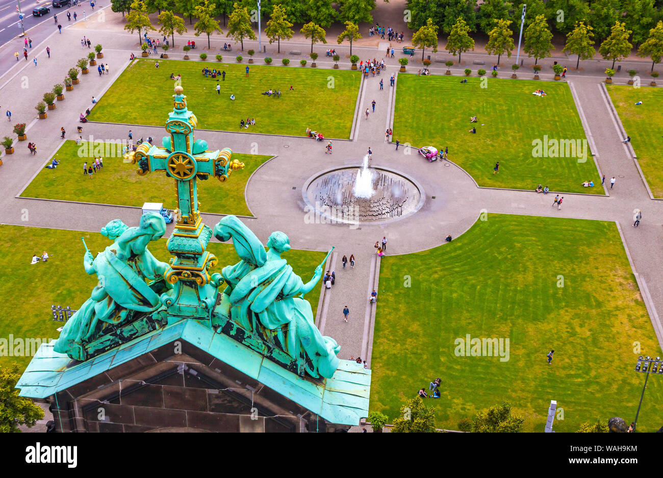 Aerial view of Lustgarten - park in front of the Berliner Dom, Museum island, Berlin city, Germany Stock Photo