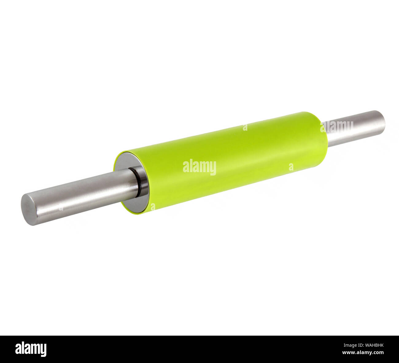 Rolling pin with green silicone coated isolated on white background. It