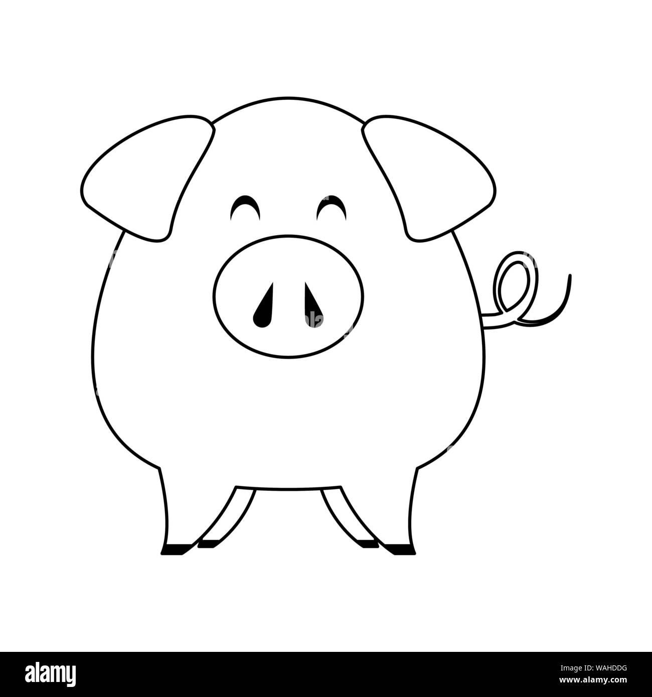 Cute Animal Pig Farm Cartoon In Black And White Stock Vector Image & Art -  Alamy