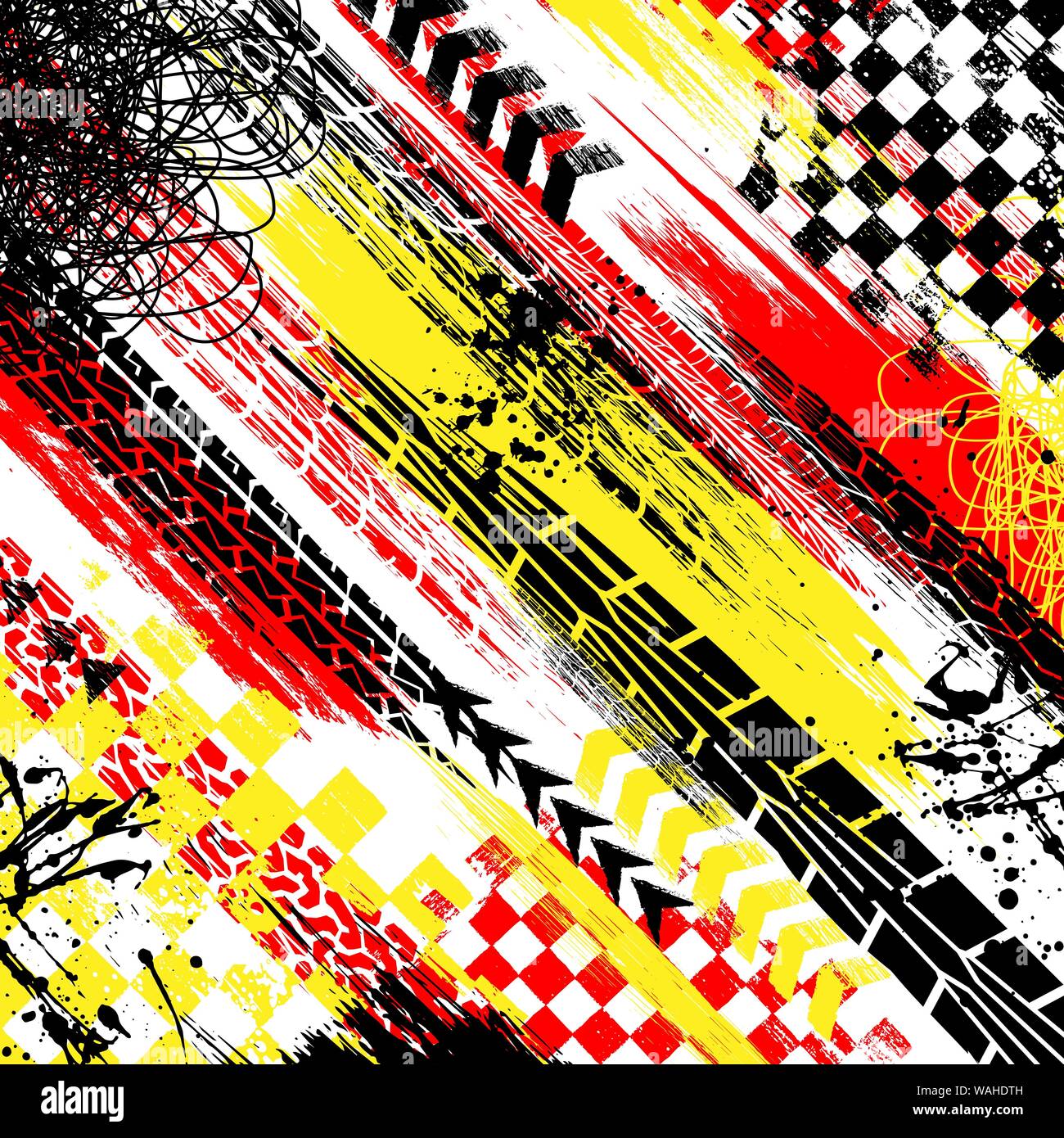 Abstract background with red, yellow and black grunge splashes and tire  tracks Stock Vector Image & Art - Alamy