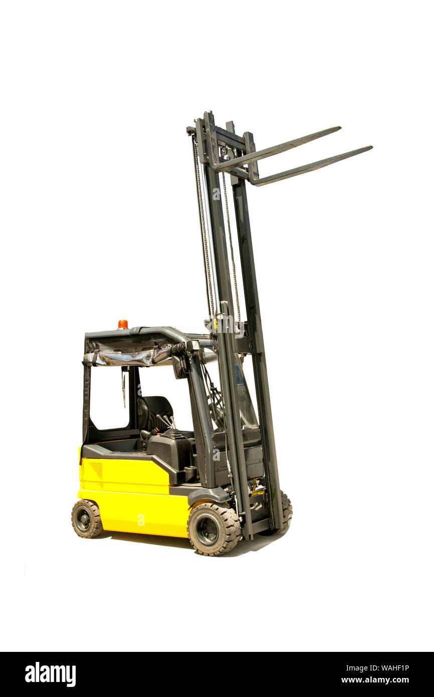 Yellow industrial fork lifter for cargo transport Stock Photo Alamy