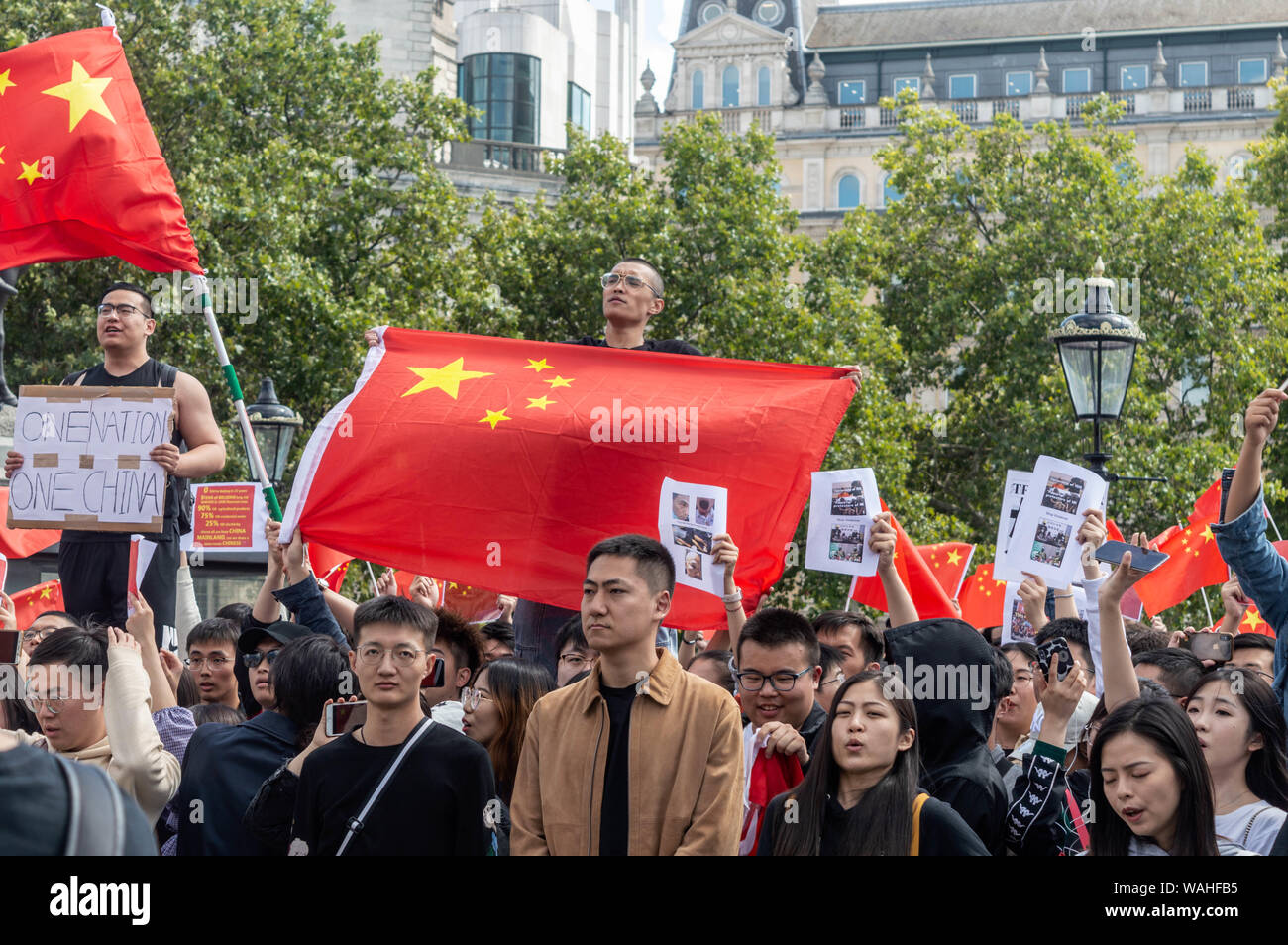 London, United Kingdom - August 17,  2019: Chinese citizens against the UK Solidarity with Hong Kong Rally. Stock Photo
