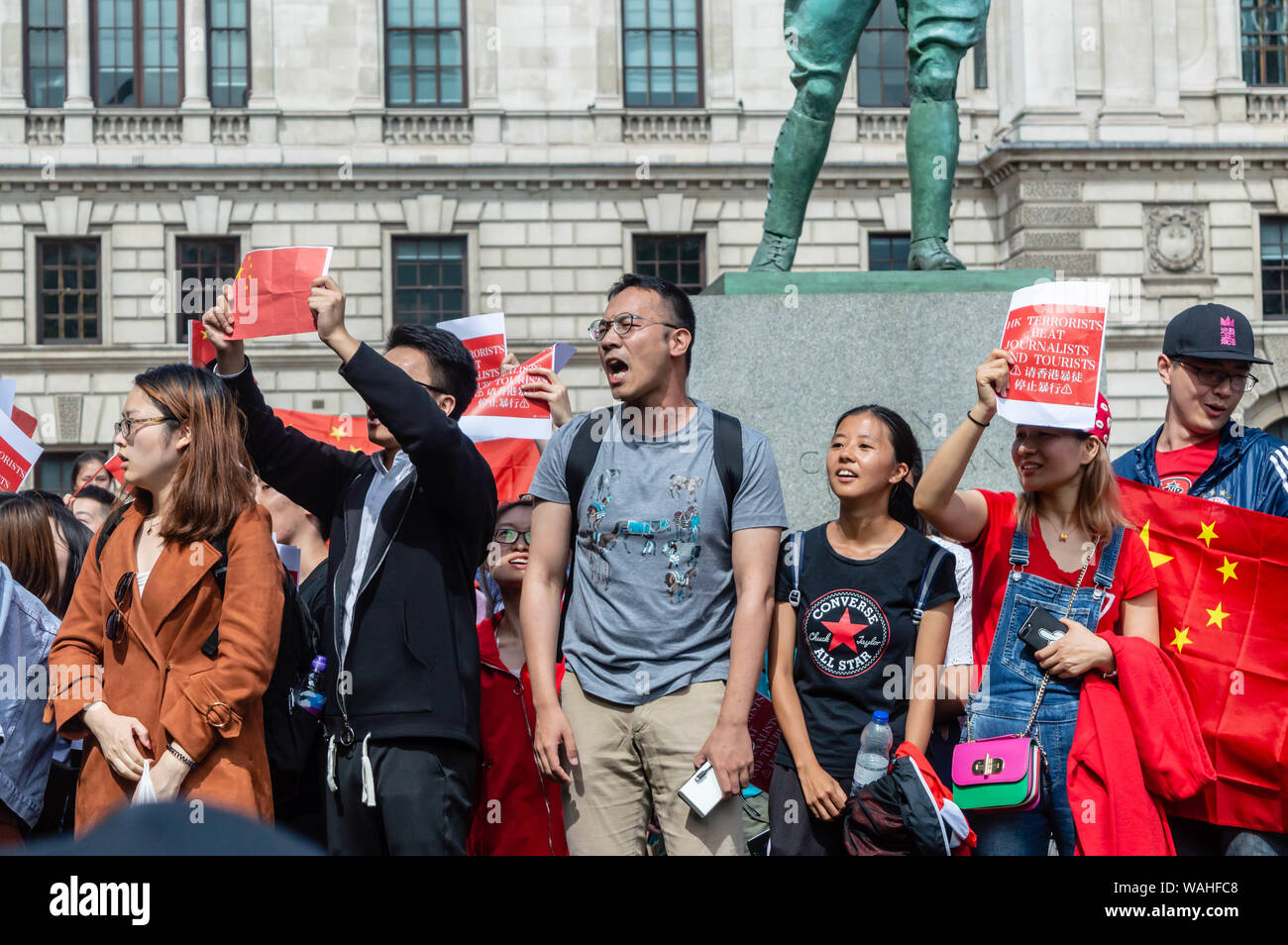 London, United Kingdom - August 17,  2019: Chinese supporters at the UK Solidarity with Hong Kong Rally. Stock Photo