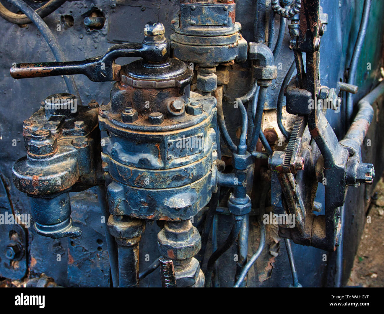 Controls on a Alco E2a 4-6-2 steam locomotive Stock Photo