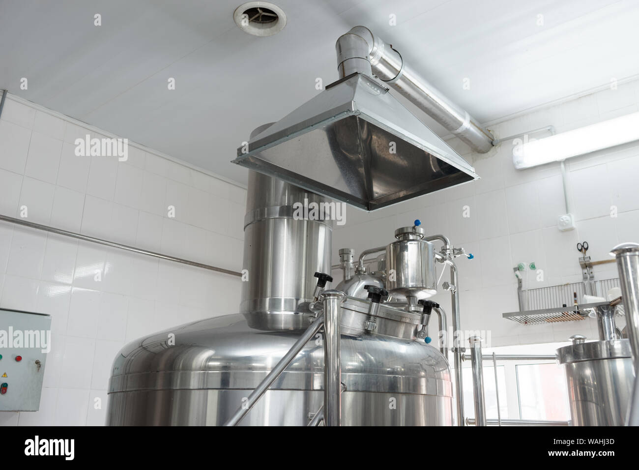 Ventilation system in a brewery air extraction hood over beerbrewing