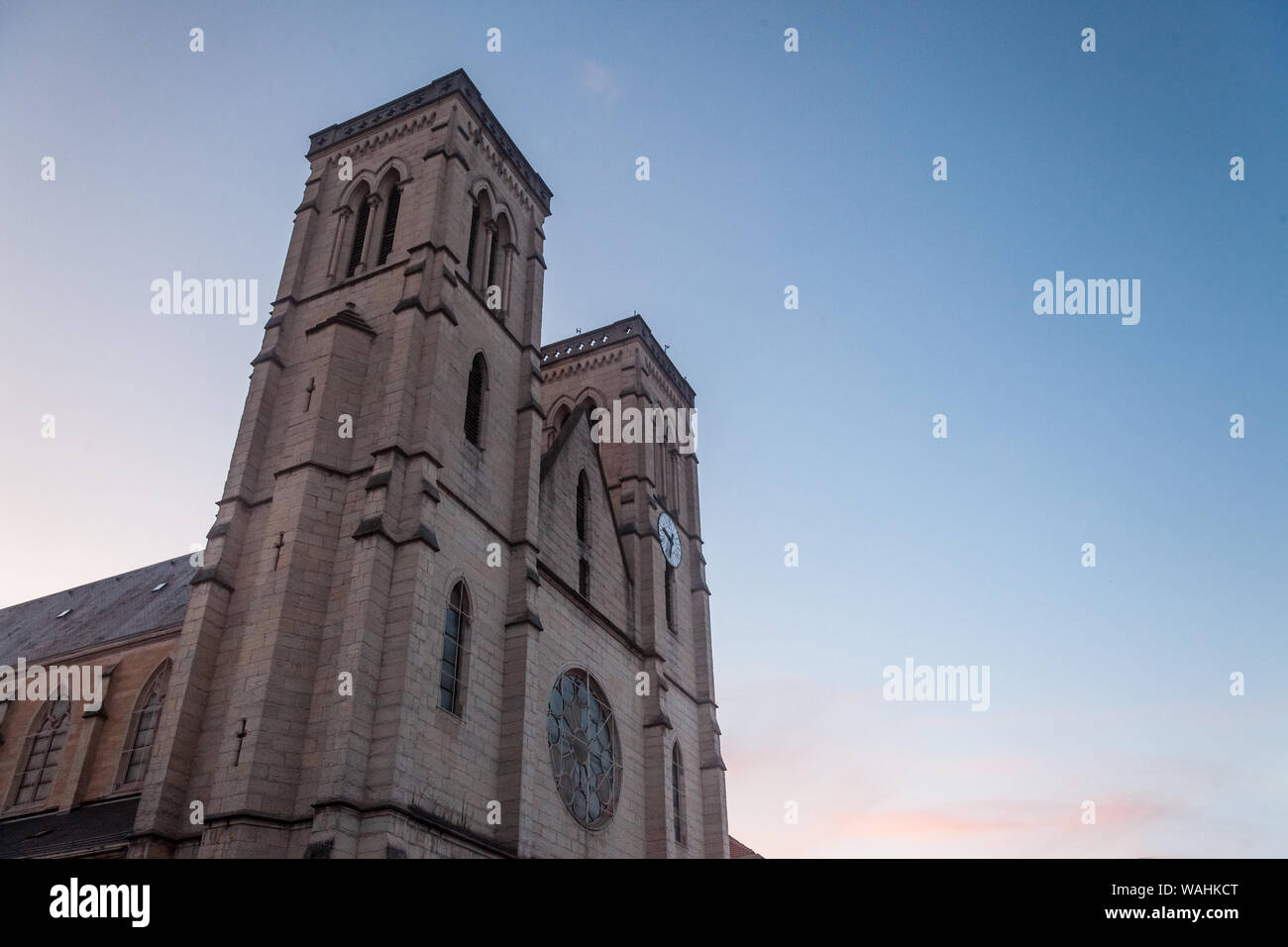 Eglise Saint Jean Baptiste Church at dusk in Bourgoin Jallieu, France, a  city of Dauphine region, in Isere Departement. It is the main catholic  church Stock Photo - Alamy