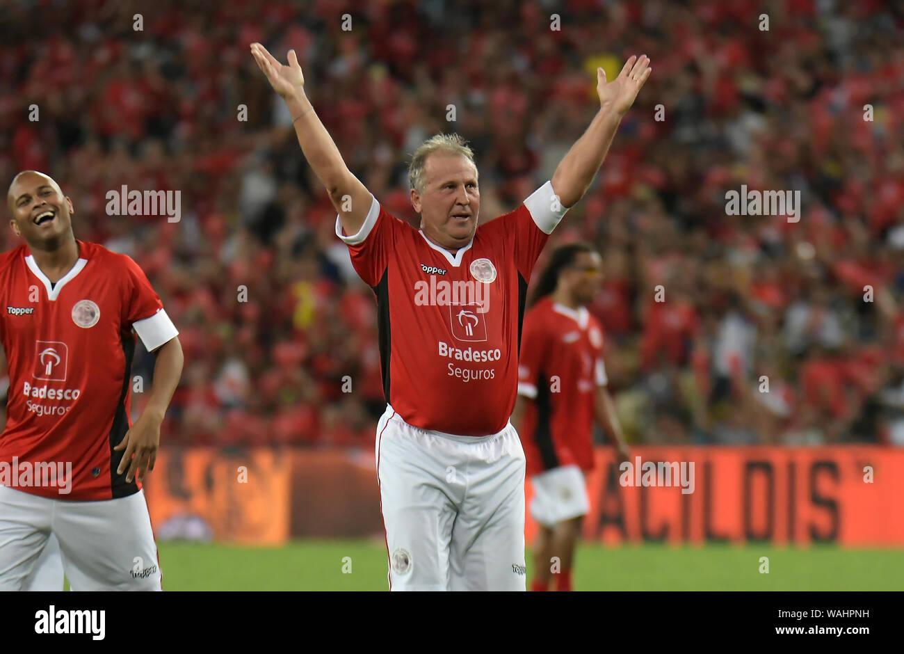 December 27, 2017. Former player and soccer coach Zico celebrates his goal during the friendly game of Stars at the Maracanã stadium in the city of Ri Stock Photo