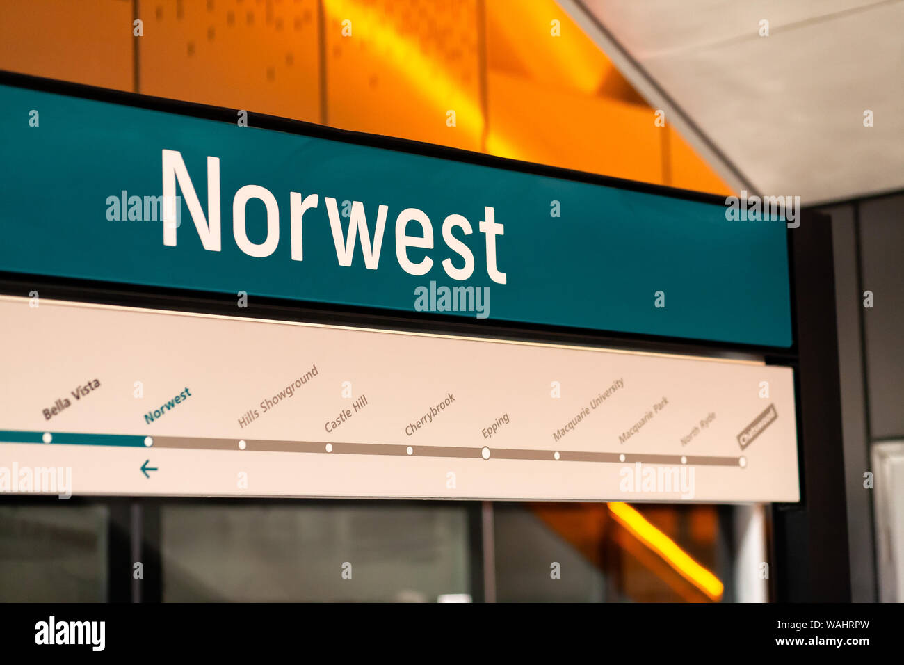 Sydney Metro Northwest Norwest Rapid Transport Station Sign Driverless New Sydney NSW Australia Subway Station Stock Photo