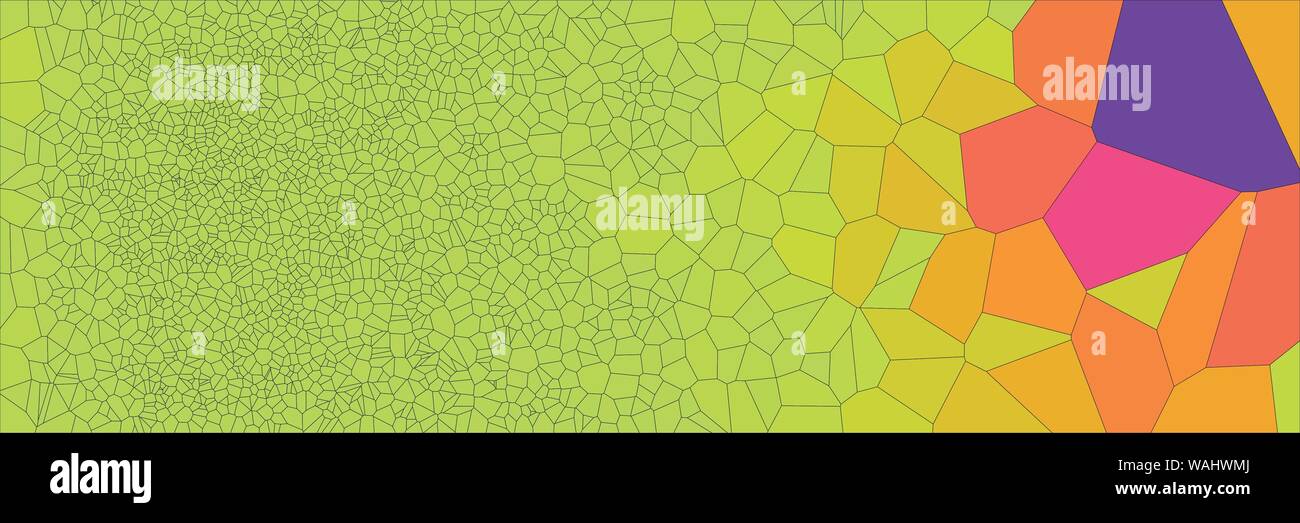 Stained glass colorful voronoi polygonal algorithm background, vector abstract. Irregular cells pattern. 2D Geometric shapes grid texture. Aspect Rati Stock Vector