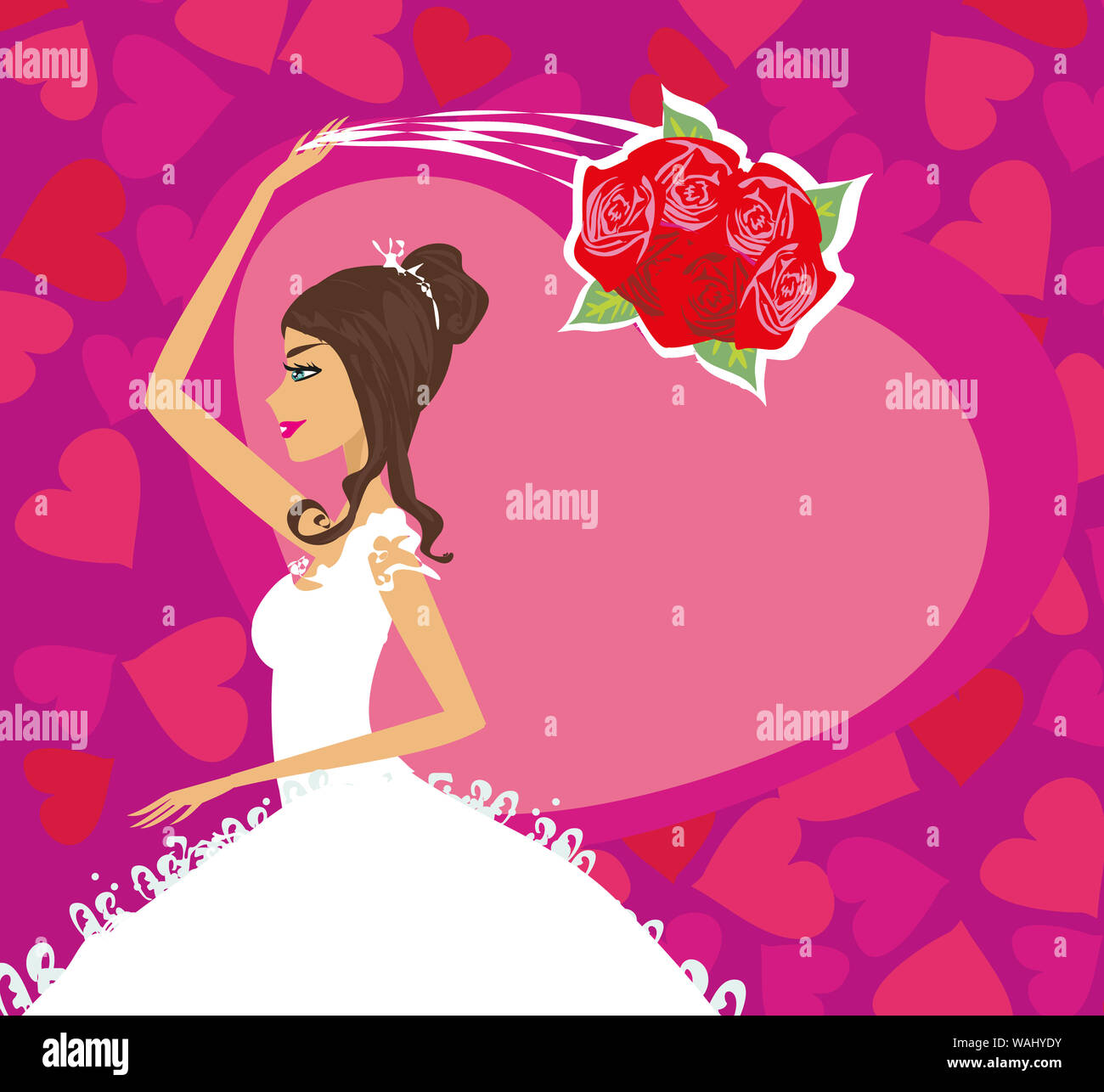 bride throws her wedding bouquet, card Stock Photo Alamy