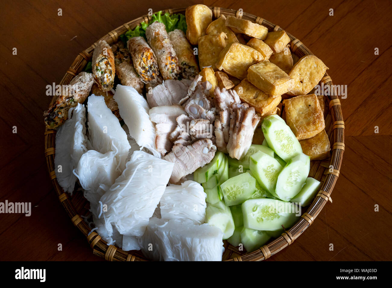 Close Up Image Of The Disc Bun Dau Mam Tom Is Popular Street Food Make From Vermicelli With Boiled Meat Fried Tofu Shrimp Paste And Green Vegeta Stock Photo Alamy