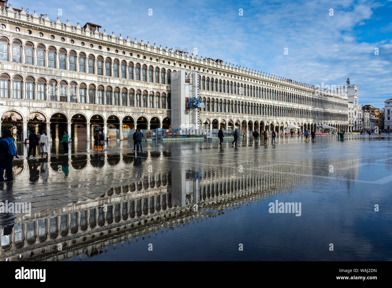 The Procuratie Vecchie building during an Acqua alta (high water) event, Saint Mark's Square, Venice, Italy Stock Photo