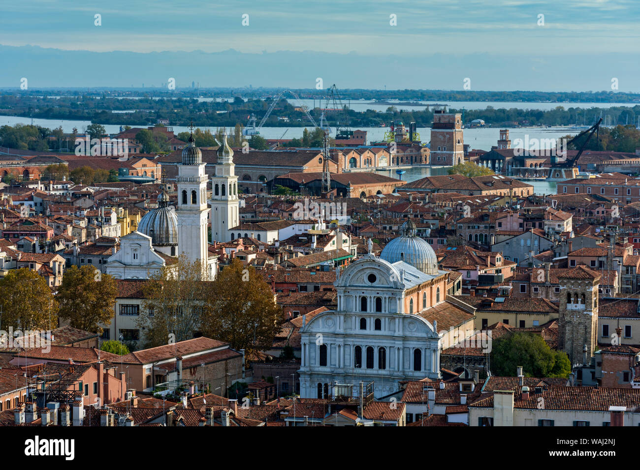 View of Venice over the Chiesa di San Zaccaria, from the Campanile di San Marco (bell tower), Saint Mark's Square, Venice, Italy Stock Photo