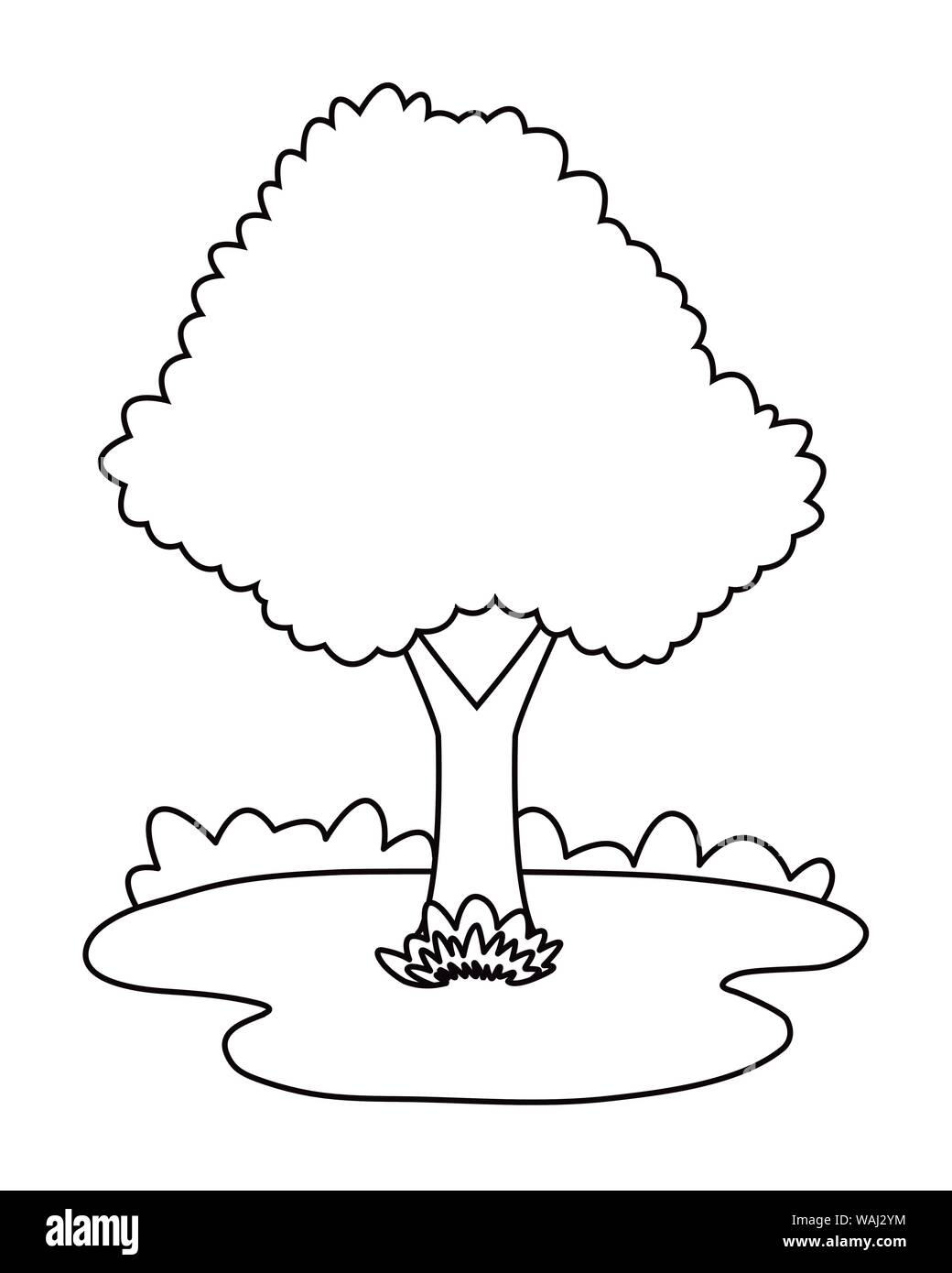 nature tree park cartoons in black and white Stock Vector Image & Art