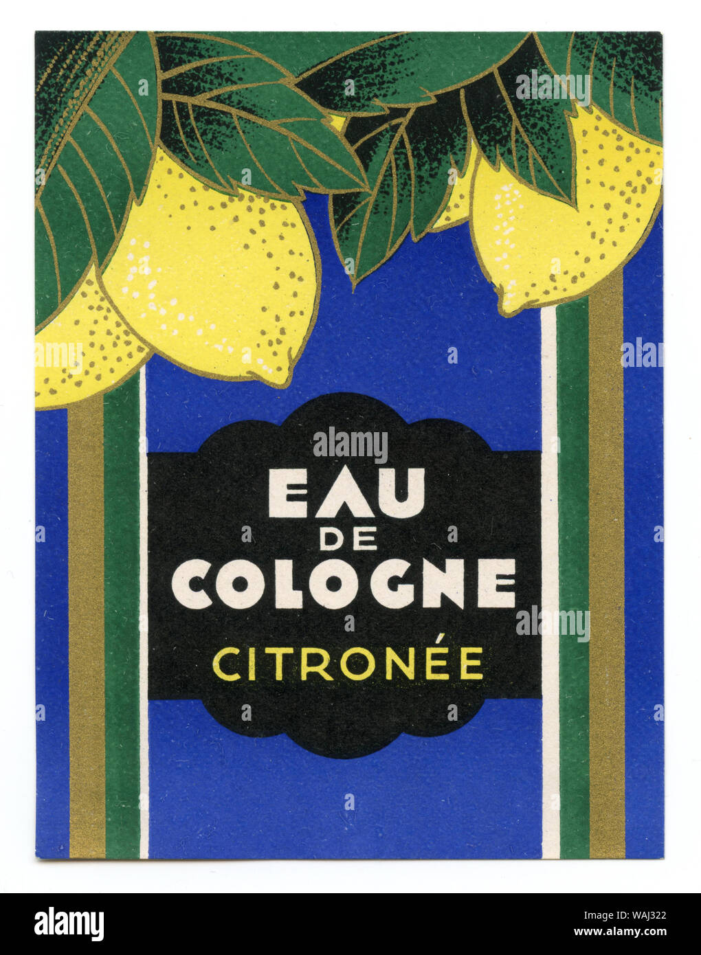 Perfume label: Eau de Cologne citronée ,  (label, ) Stock Photo