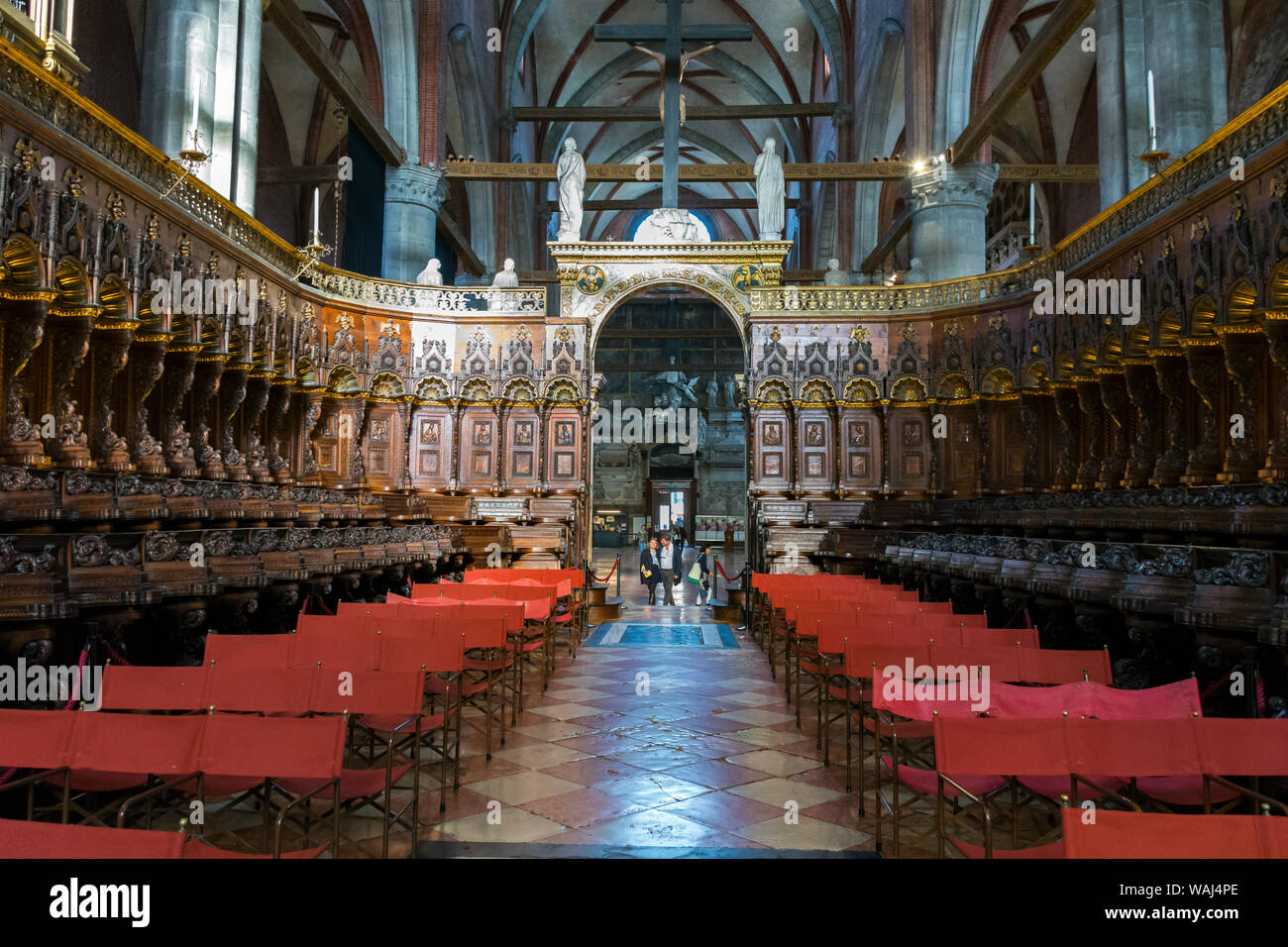 Choir stalls by Marco Cozzi in the church of Santa Maria Gloriosa dei Frari, Venice, Italy Stock Photo