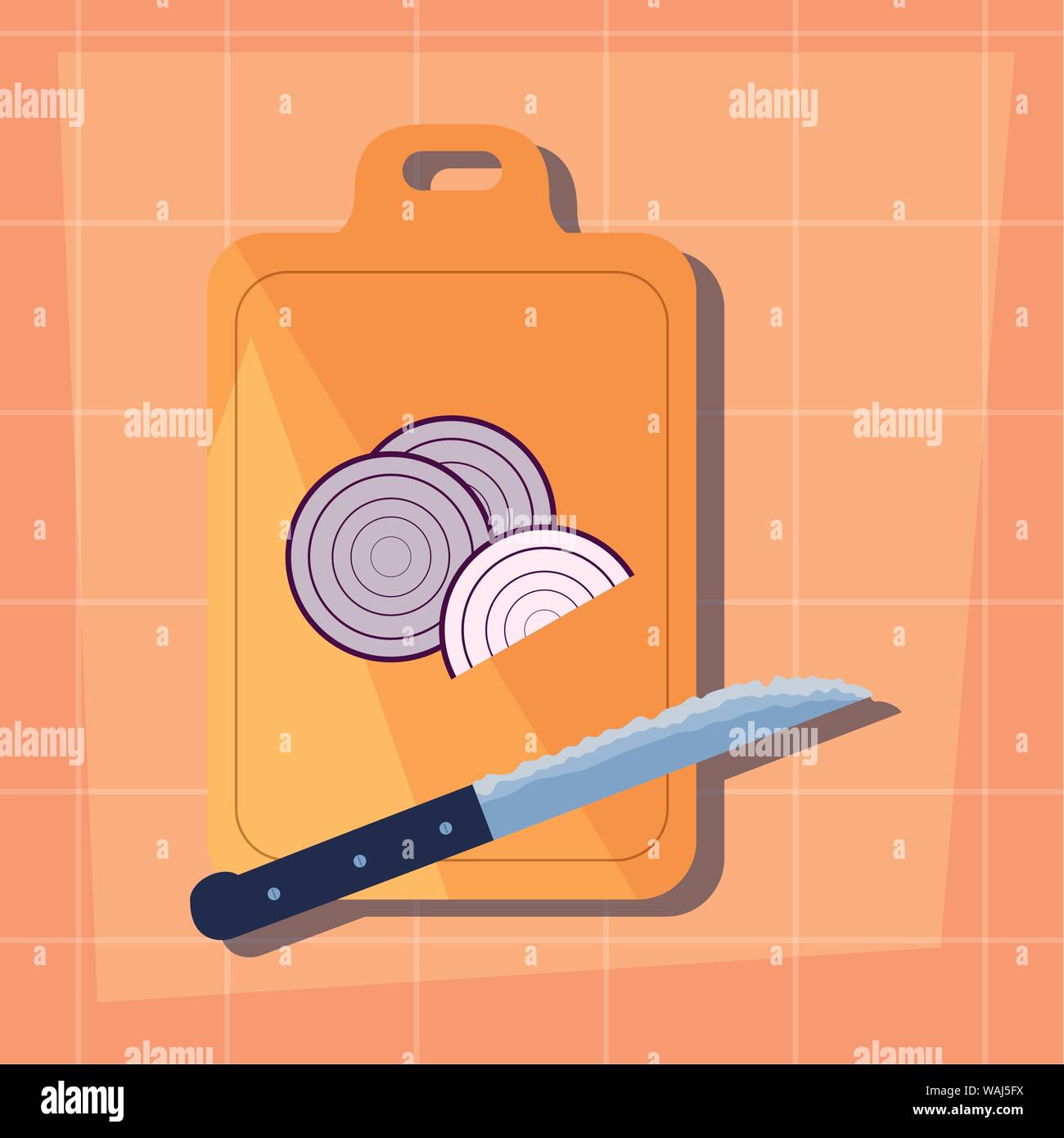 onion cutting board knife preparation cooking vector illustration Stock Vector