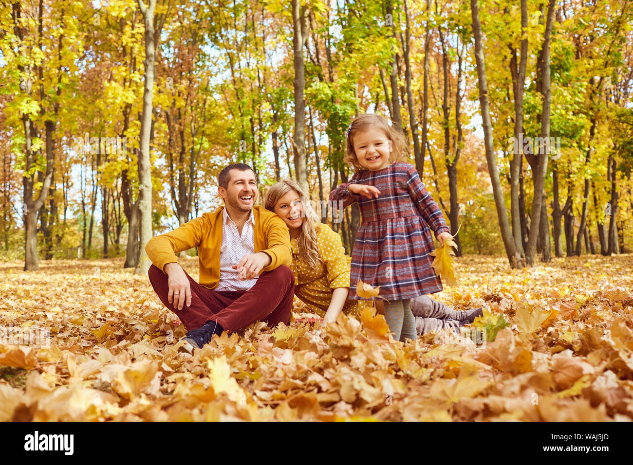 Happy family playing in the park in the fall Stock Photo - Alamy