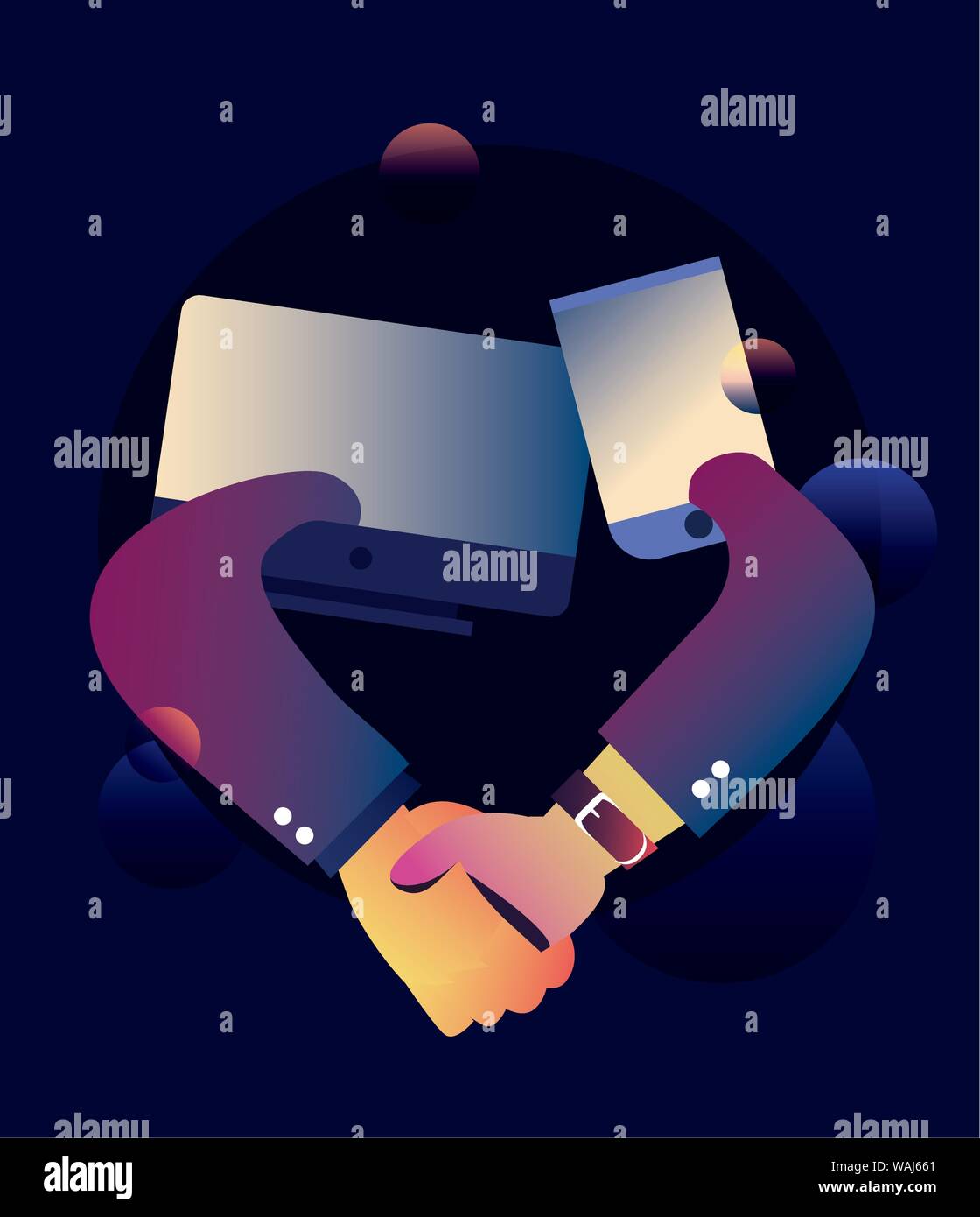 handshake computer smartphone digital icon flat design vector ...
