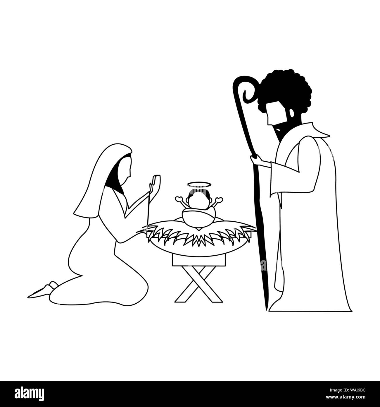 merry christmas nativity christian cartoon in black and white Stock Vector  Image & Art - Alamy