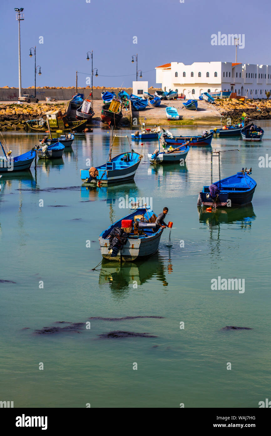 Asilah, Morocco. Wooden boats, fishermen Stock Photo