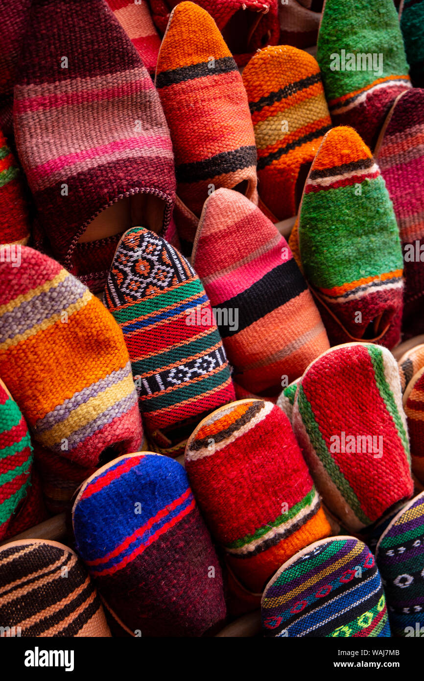 Marrakech, Morocco. Woven Moroccan slippers Stock Photo