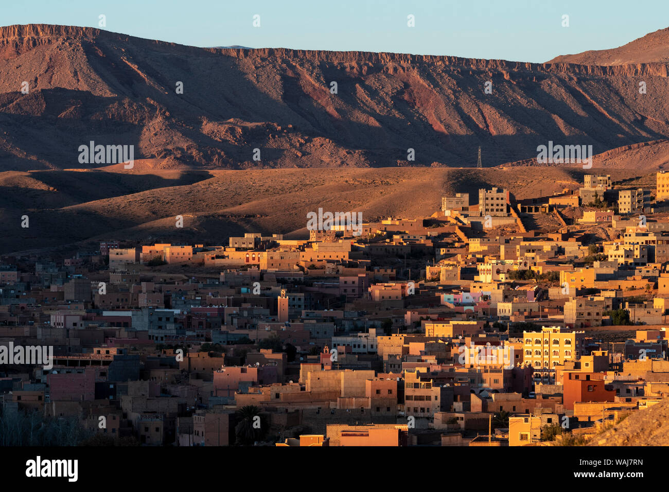 Africa, Morocco, Boumalne Dades. Town amid barren landscape at sunset. Credit as: Bill Young / Jaynes Gallery / DanitaDelimont.com Stock Photo