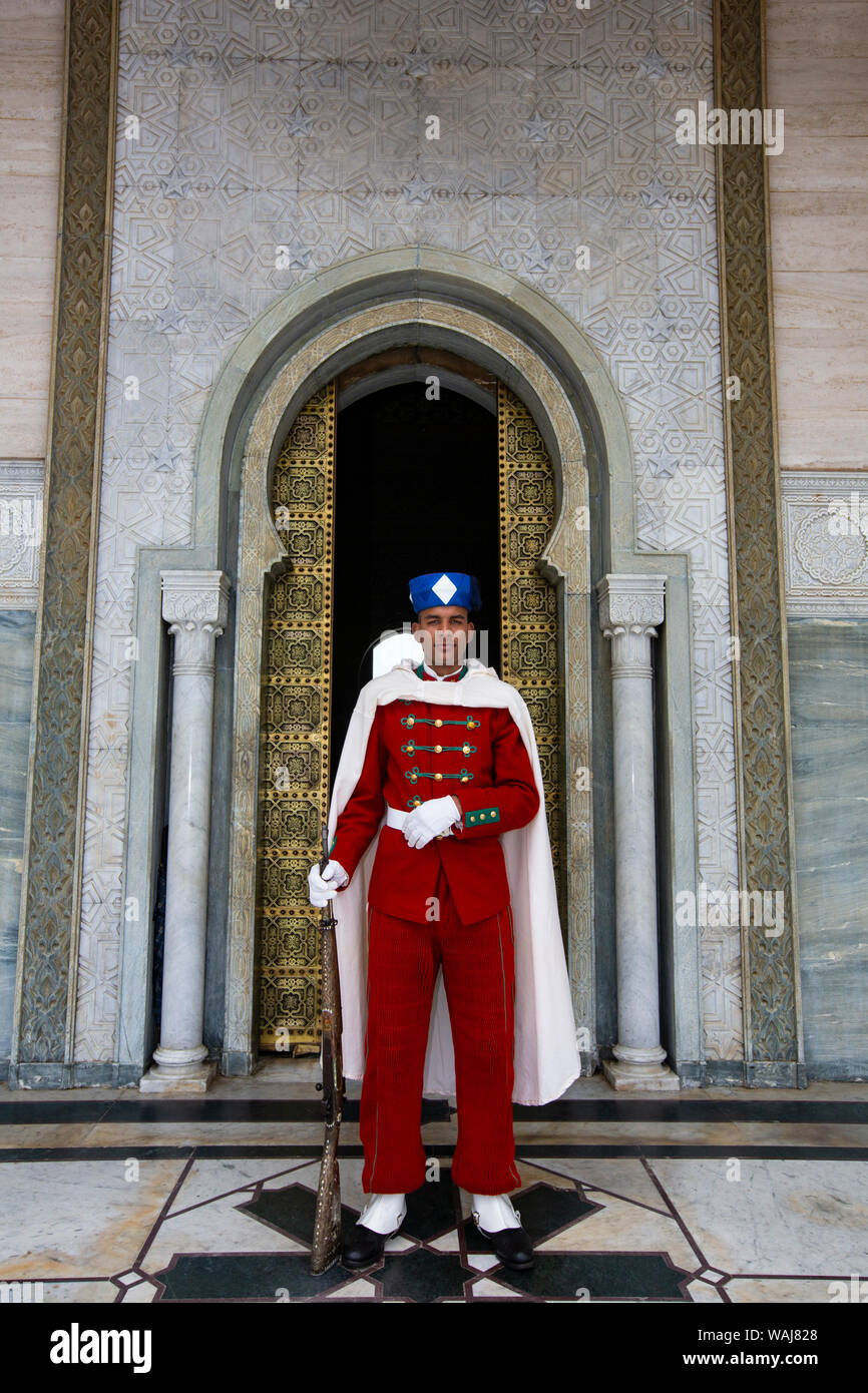 Rabat, Morocco. Guard at Mausoleum of Mohammed V Stock Photo
