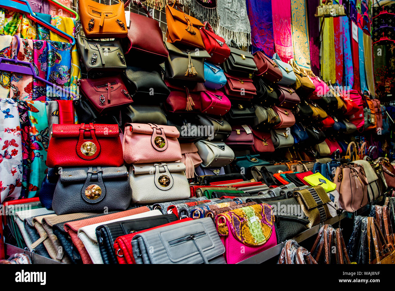 China, Hong Kong, Mong Kok, Ladies Market, Bags Stall - SuperStock