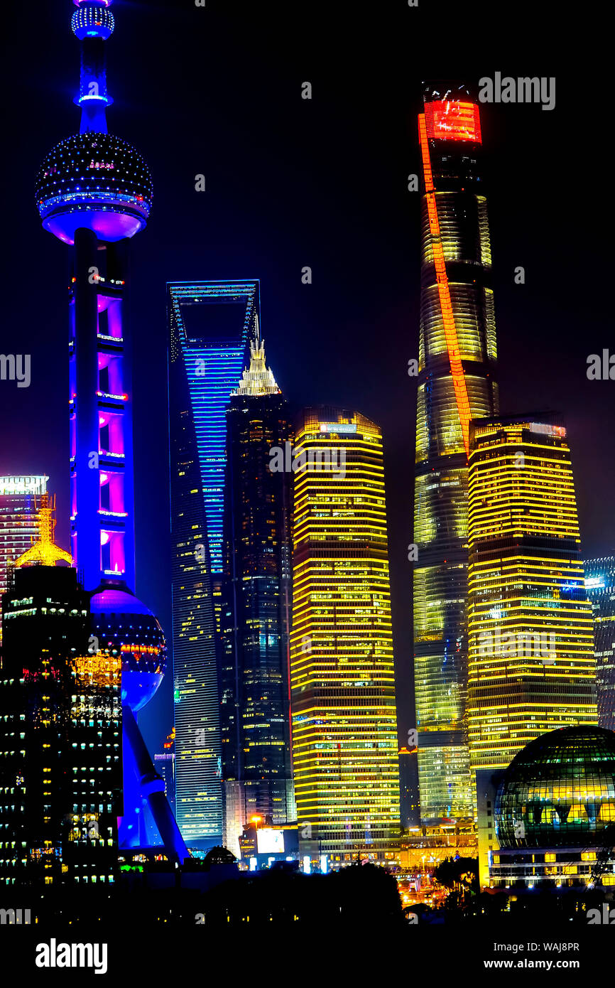 Oriental Pearl TV Tower. Pudong reflection of cityscape, Shanghai, China. Stock Photo