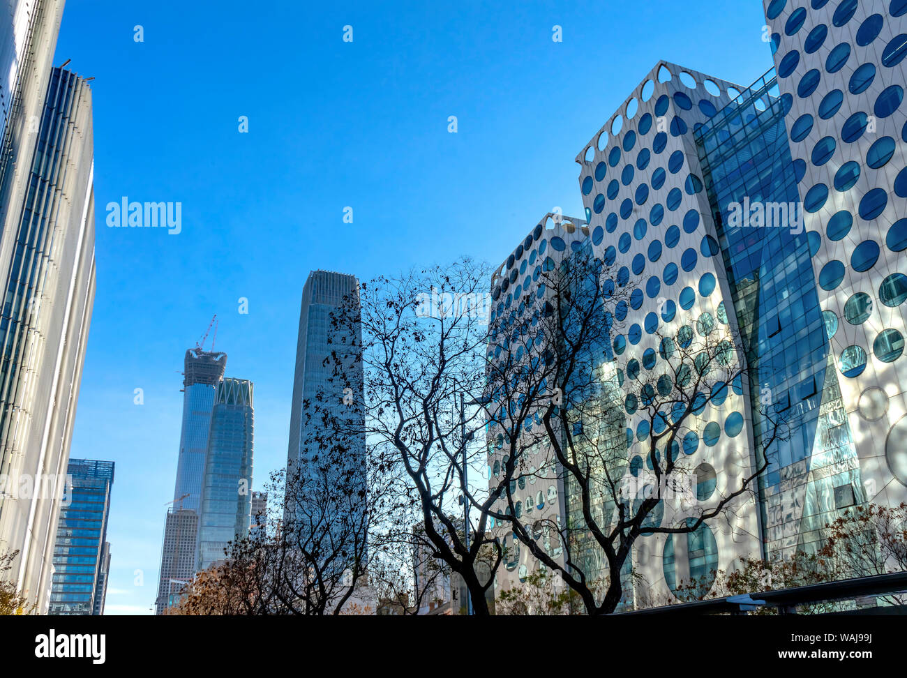 China World Trade Center, Z15 Towers, Apartment Buildings old and new, Guamao Central Business District, Beijing, China Stock Photo
