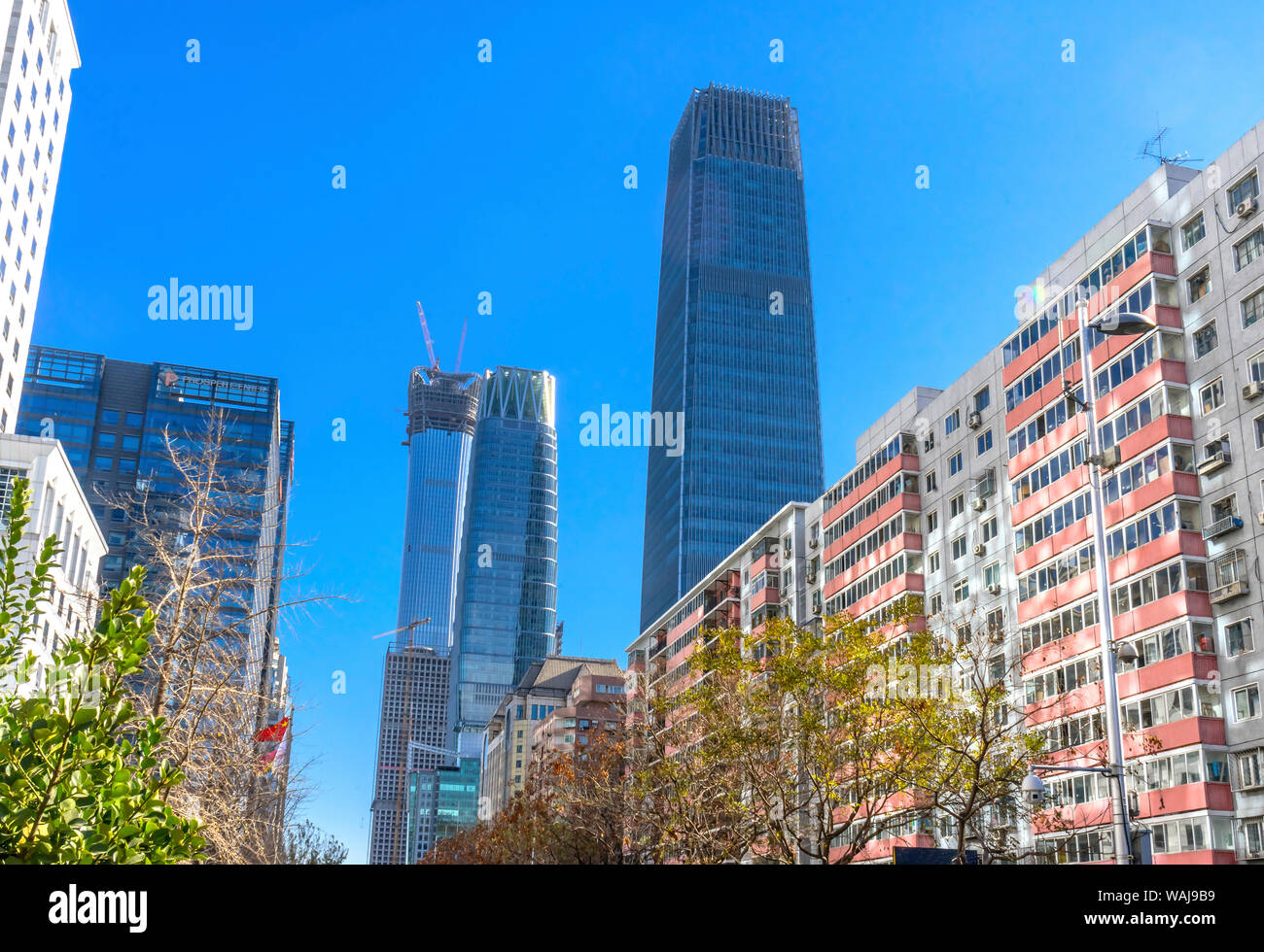 China World Trade Center, Z15 Towers, Apartment Buildings old and new, Guamao Central Business District, Beijing, China Stock Photo