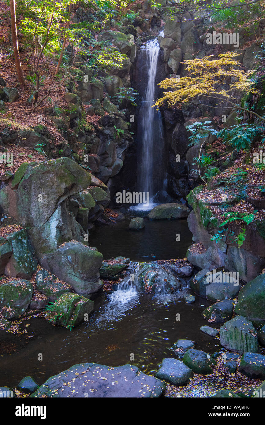 Waterfall in the gardens of the Narita Temple Stock Photo
