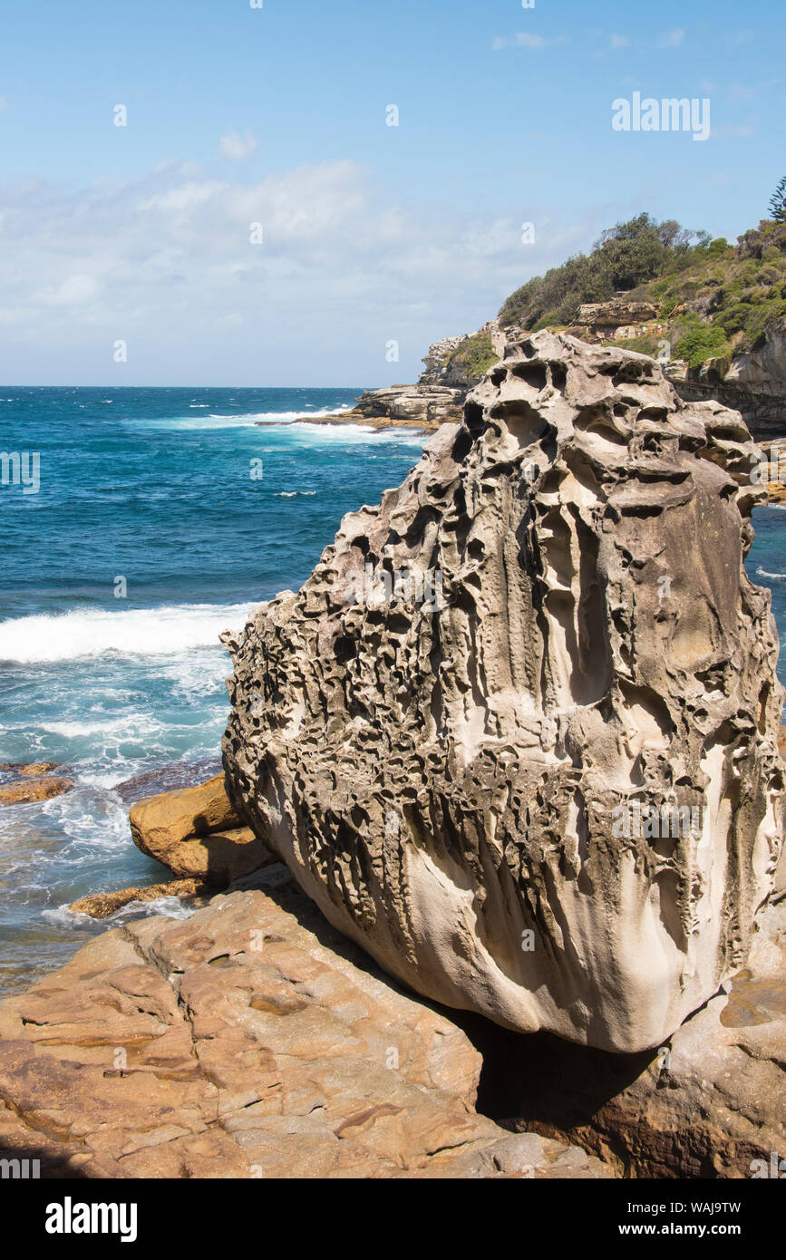 Australia, New South Wales, Sydney Sculpted sandstone along Bondi to Coogee Coastal Walk Stock Photo
