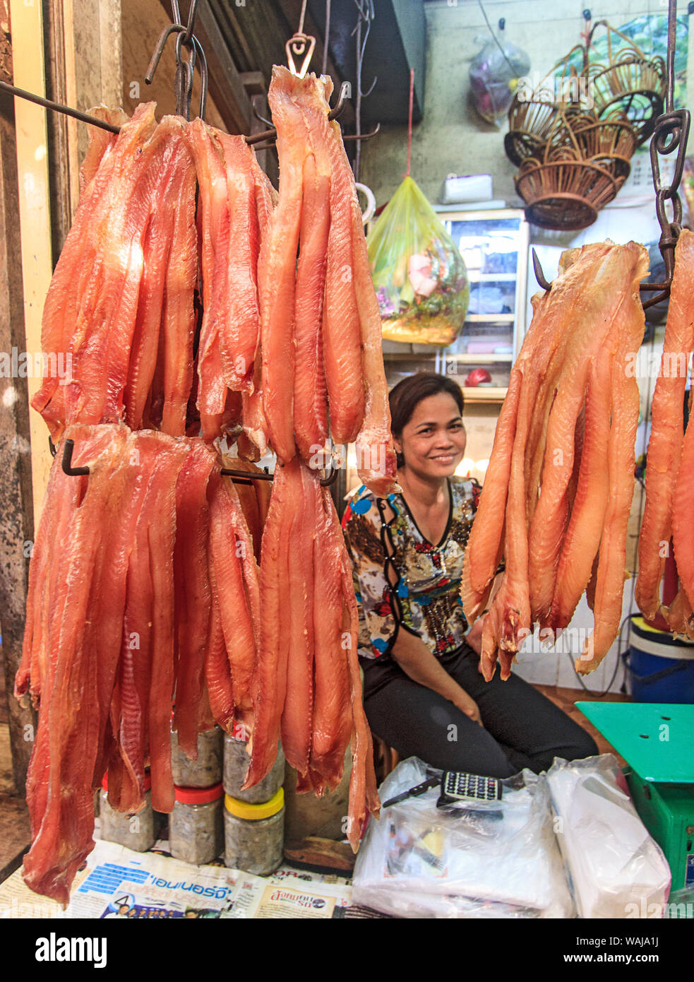 Phnom Penh, Cambodia. Dried snake fish for sale at Russian Market