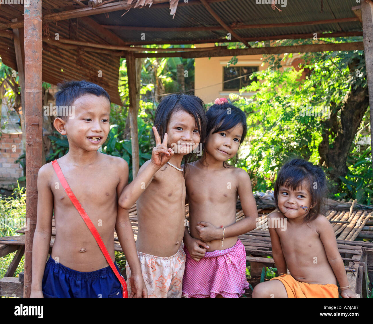 Siem Reap, Cambodia. Young children in a small, rural village