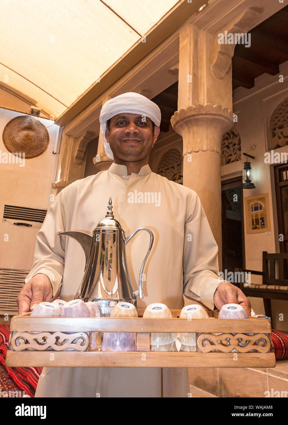 Dubai, UAE. Serving coffee at the Sheikh Mohammed Centre for Cultural Understanding. (MR, PR) Stock Photo