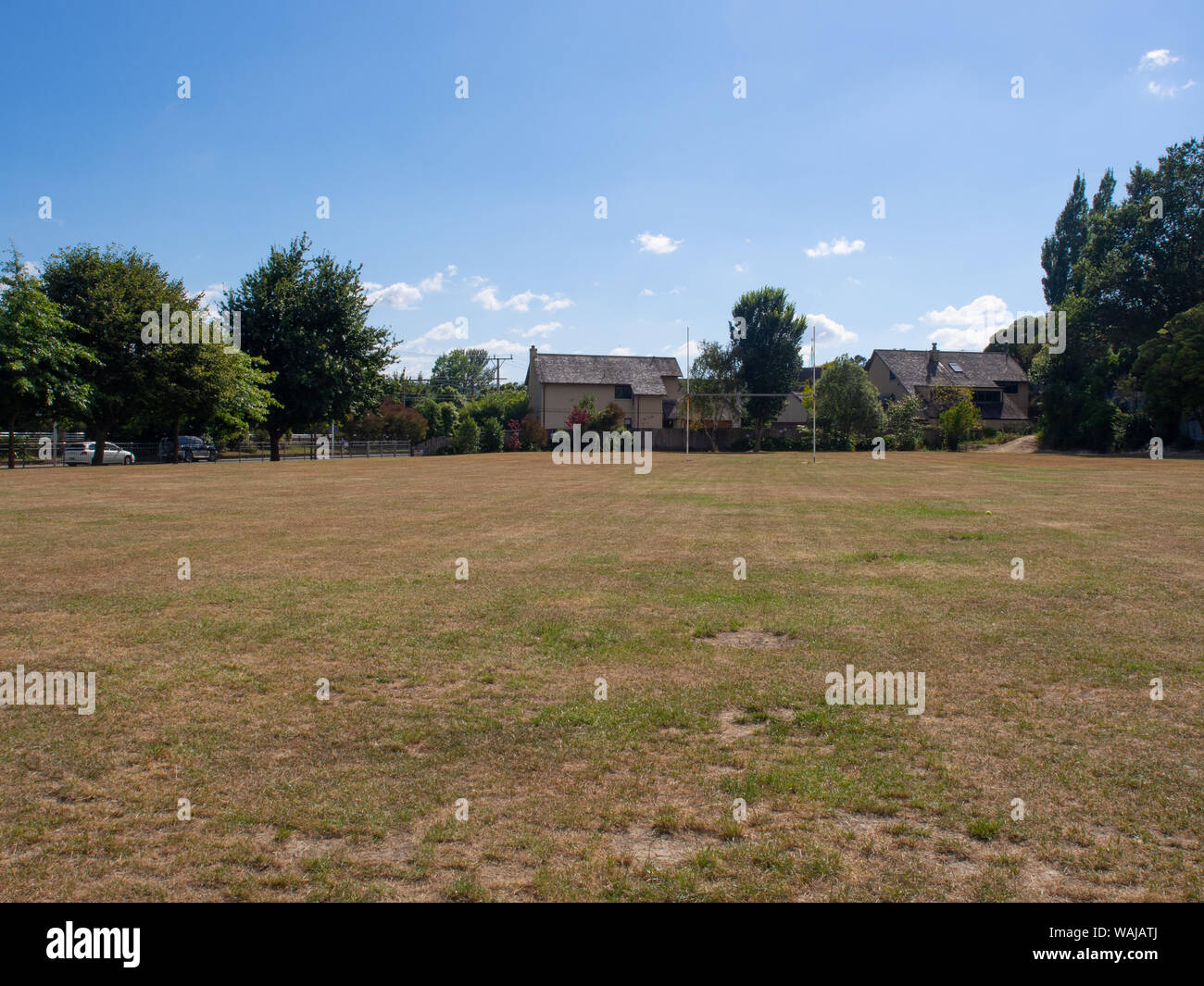 School Sports Field With Rugby Posts Stock Photo