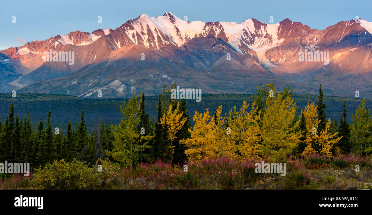 Canada, Yukon, Kluane National Park, Mountain range at last light. Stock Photo