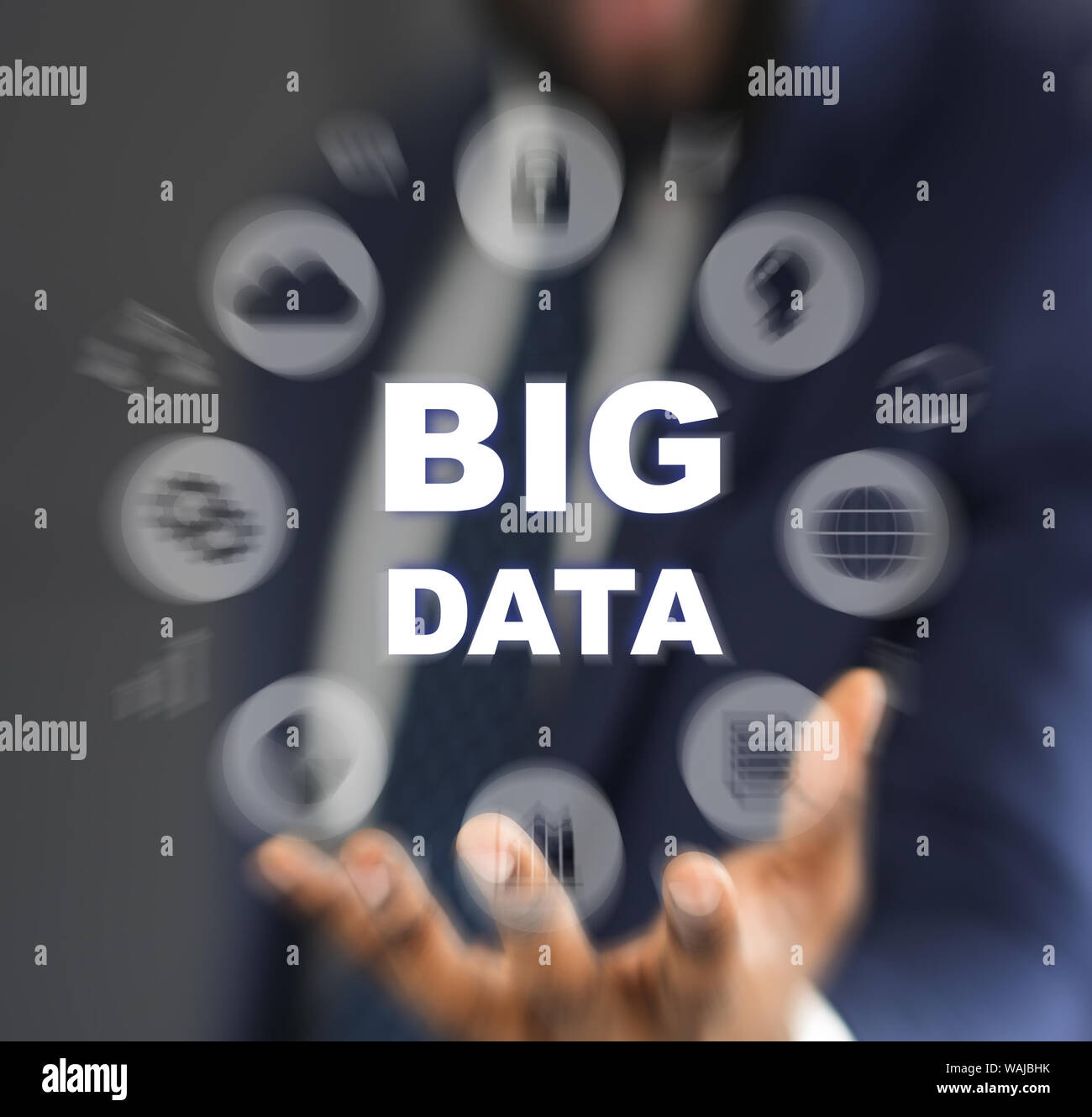 Big data network with blurred financial icons Stock Photo
