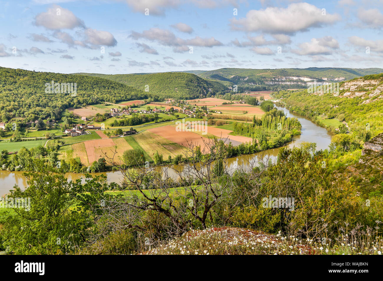 France, Lot. River valley, farmland along the river Stock Photo Alamy
